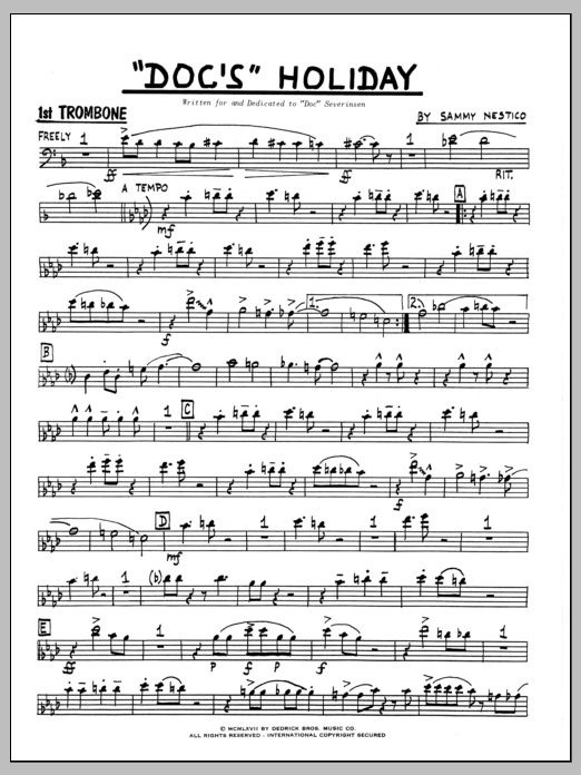Download Sammy Nestico Doc's Holiday - 1st Trombone Sheet Music