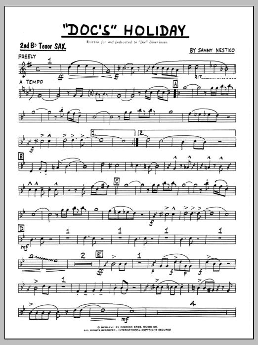 Download Sammy Nestico Doc's Holiday - 2nd Bb Tenor Saxophone Sheet Music