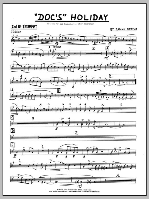 Download Sammy Nestico Doc's Holiday - 2nd Bb Trumpet Sheet Music