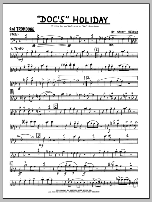 Download Sammy Nestico Doc's Holiday - 2nd Trombone Sheet Music