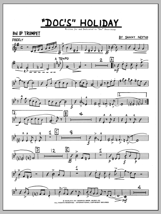 Download Sammy Nestico Doc's Holiday - 3rd Bb Trumpet Sheet Music
