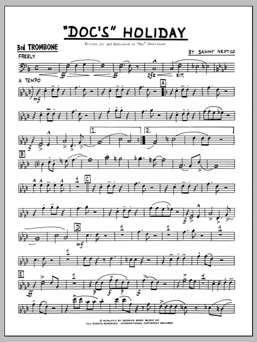 Download Sammy Nestico Doc's Holiday - 3rd Trombone Sheet Music