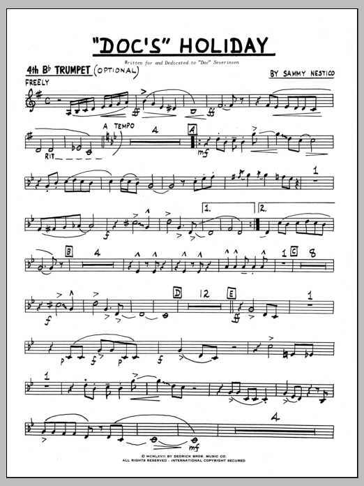 Download Sammy Nestico Doc's Holiday - 4th Bb Trumpet Sheet Music