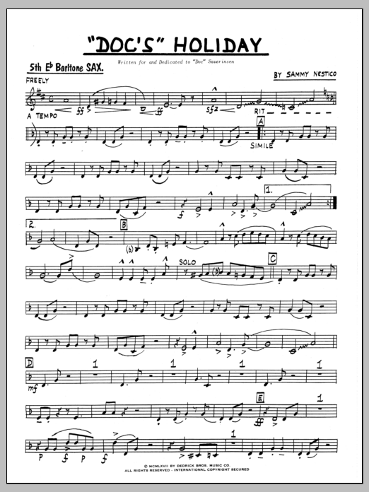 Download Sammy Nestico Doc's Holiday - Part 5 - Bari Sax Sheet Music