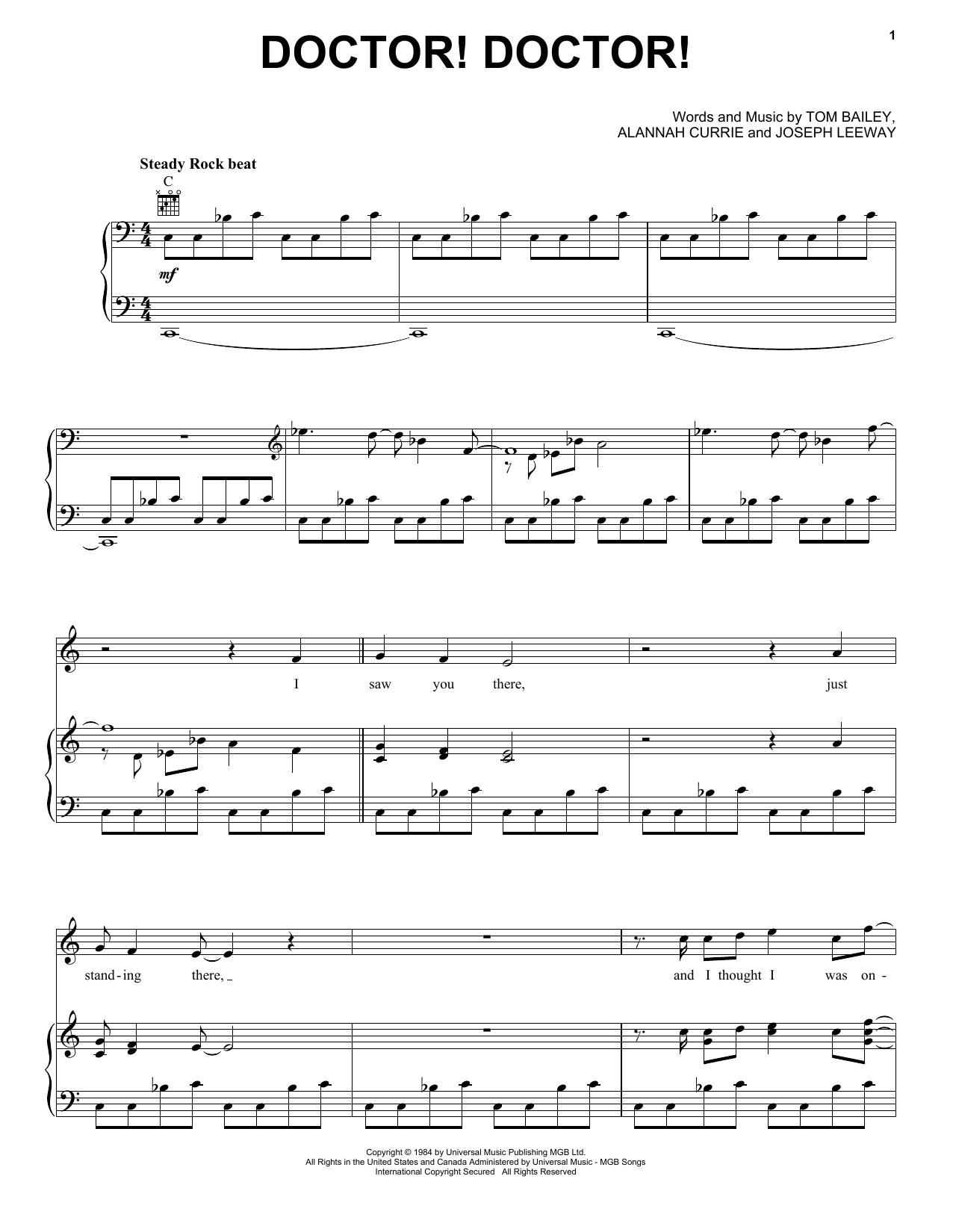 Download Thompson Twins Doctor! Doctor! Sheet Music
