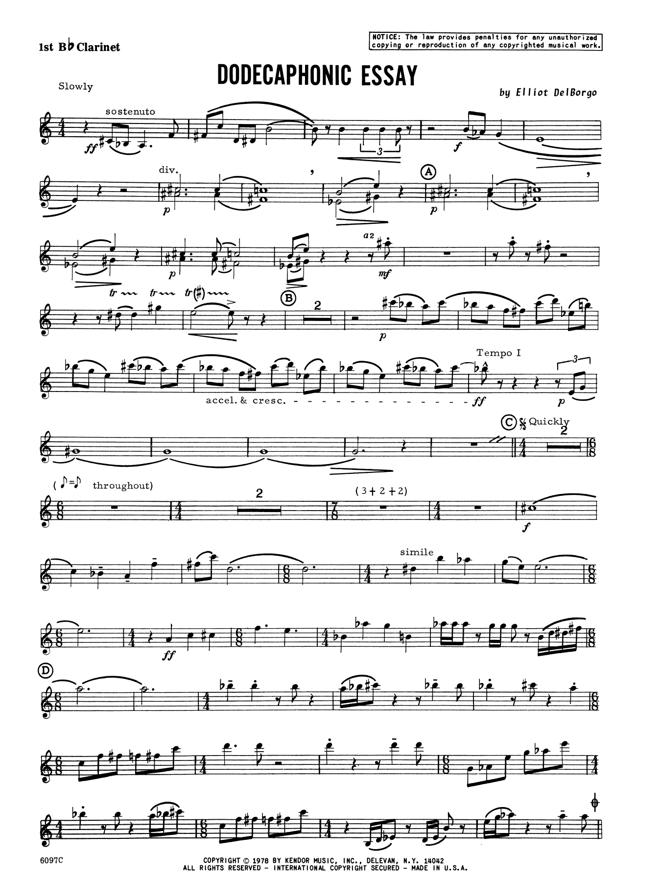 Download Elliot A. Del Borgo Dodecaphonic Essay - 1st Bb Clarinet Sheet Music