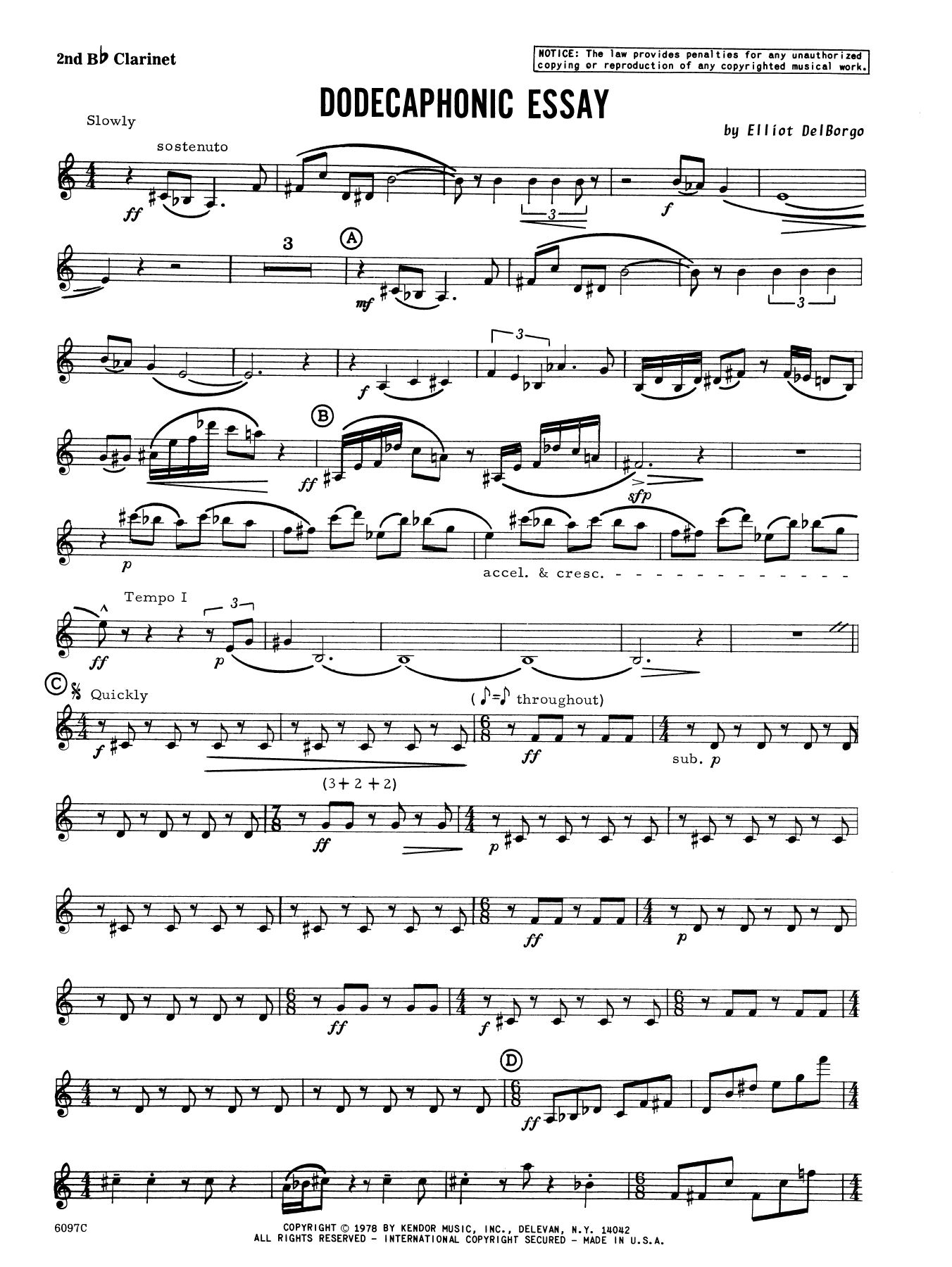 Download Elliot A. Del Borgo Dodecaphonic Essay - 2nd Bb Clarinet Sheet Music