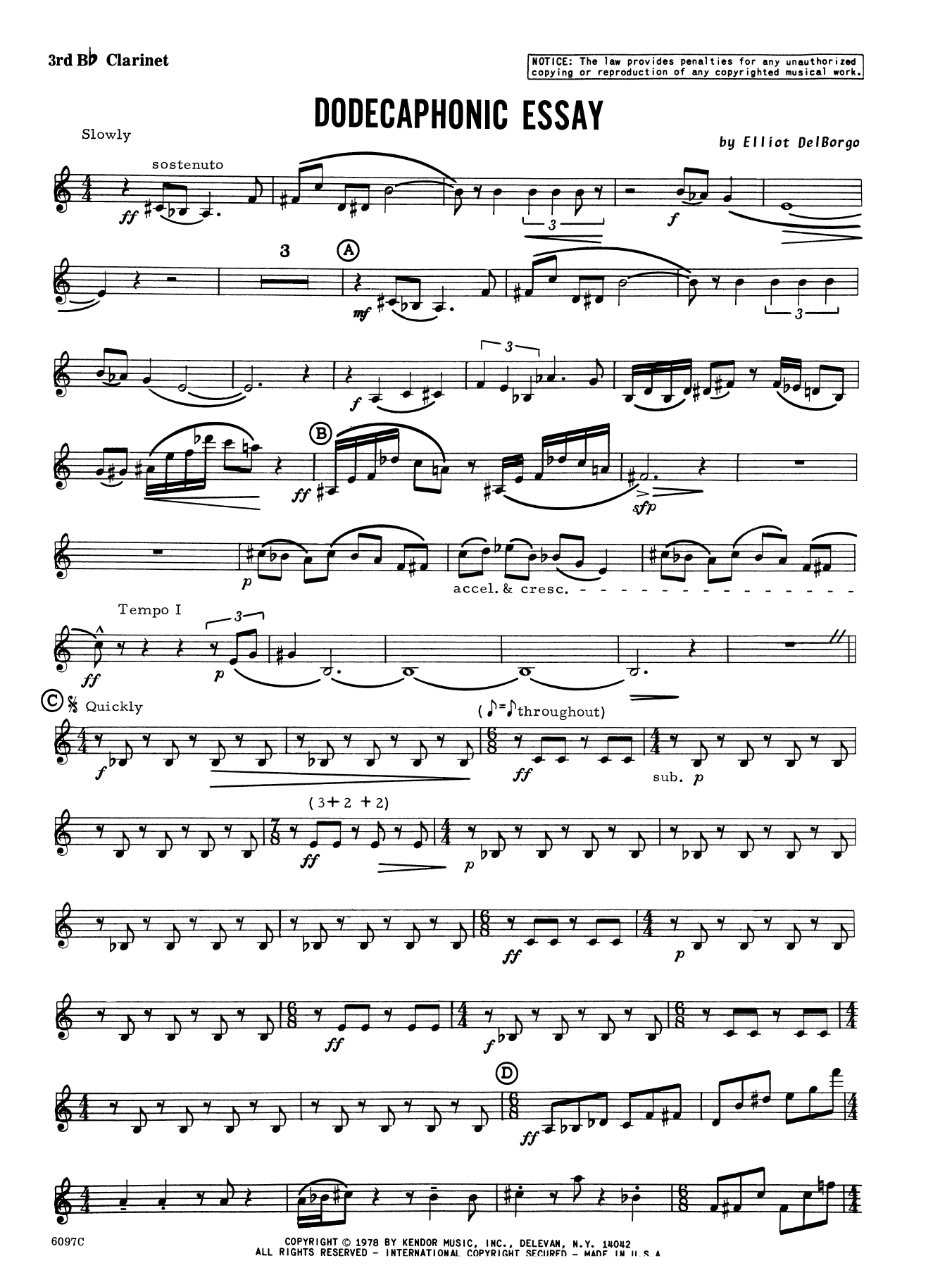 Download Elliot A. Del Borgo Dodecaphonic Essay - 3rd Bb Clarinet Sheet Music