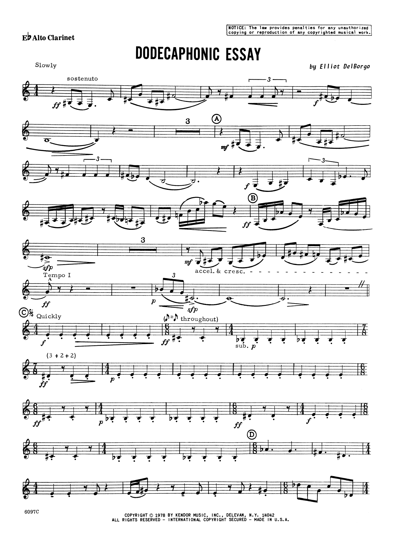 Download Elliot A. Del Borgo Dodecaphonic Essay - Eb Alto Clarinet Sheet Music