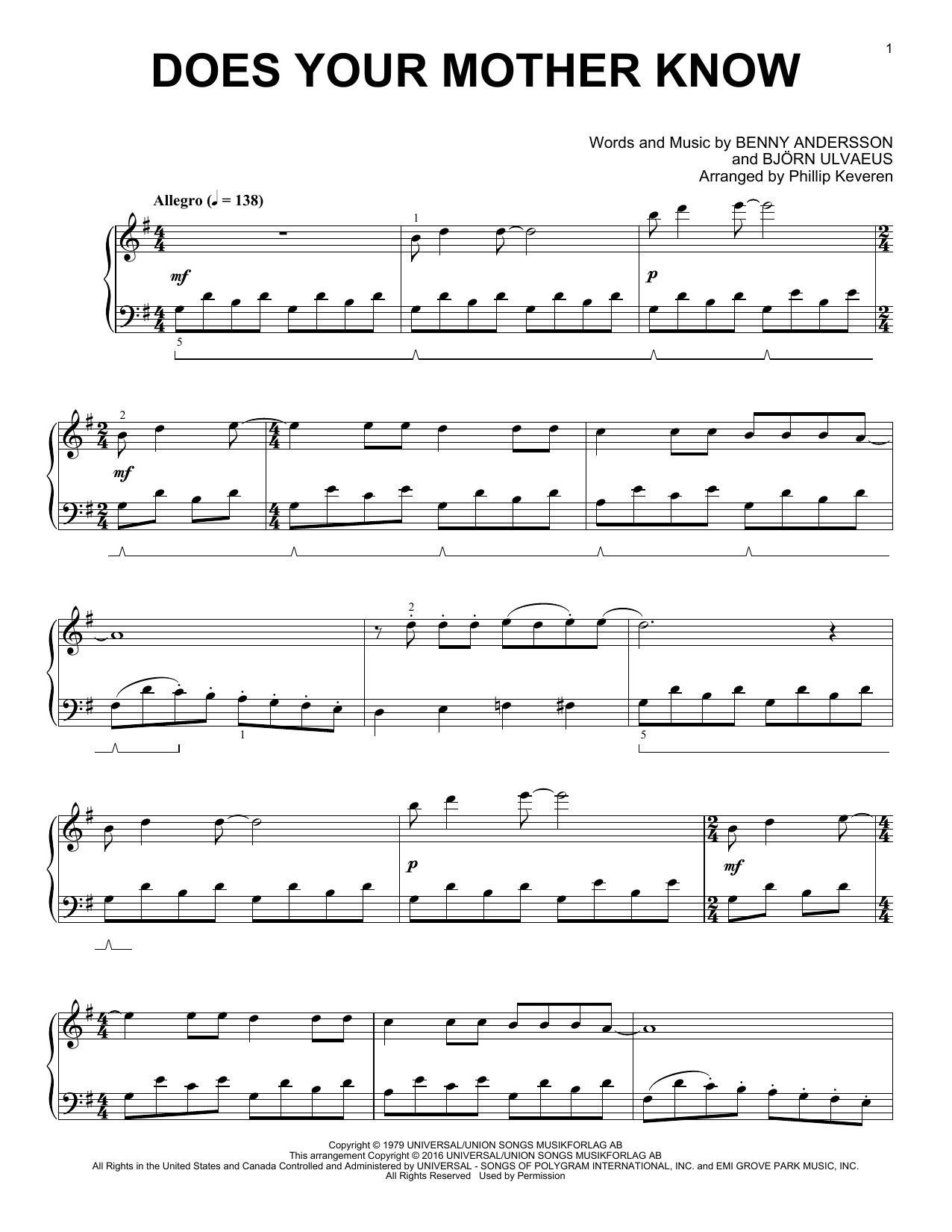Download Phillip Keveren Does Your Mother Know Sheet Music