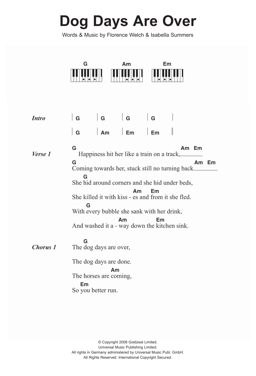 Download Florence And The Machine Dog Days Are Over Sheet Music
