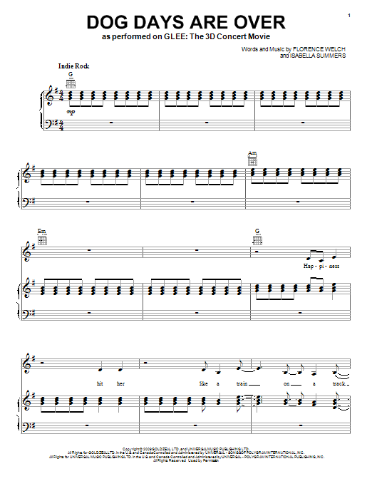 Download Glee Cast Dog Days Are Over Sheet Music