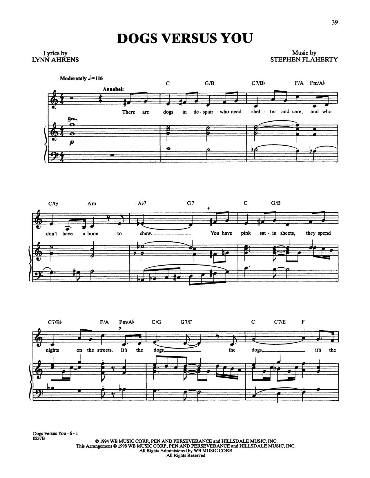 Download Stephen Flaherty and Lynn Ahrens Dogs Versus You (from Lucky Stiff) Sheet Music