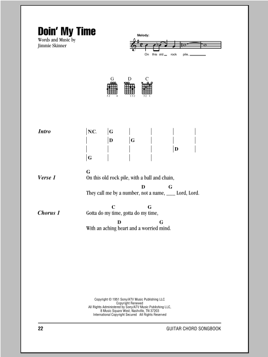 Download Johnny Cash Doin' My Time Sheet Music