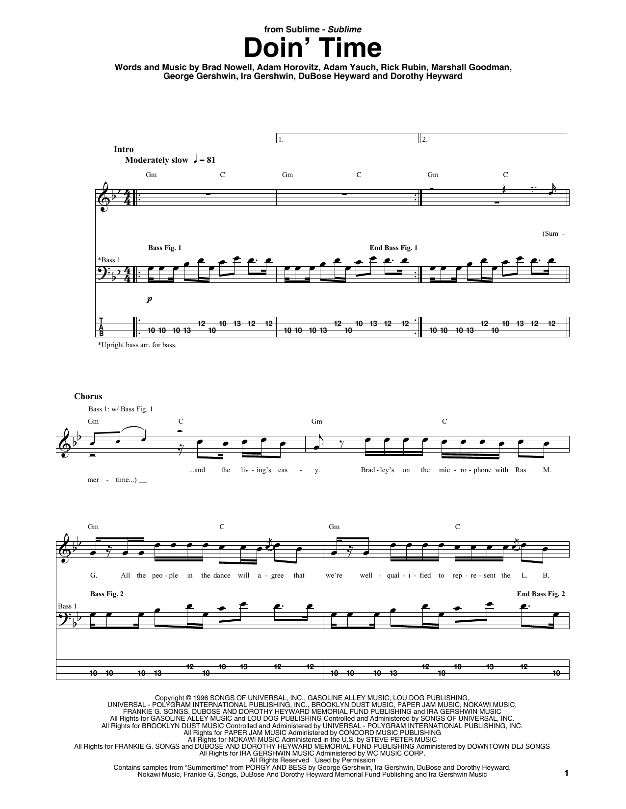 Download Sublime Doin' Time Sheet Music