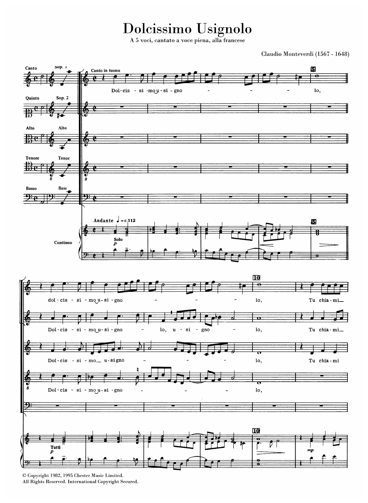 Download Claudio Monteverdi Dolcissimo Usignolo (arr. Anthony Petti Sheet Music