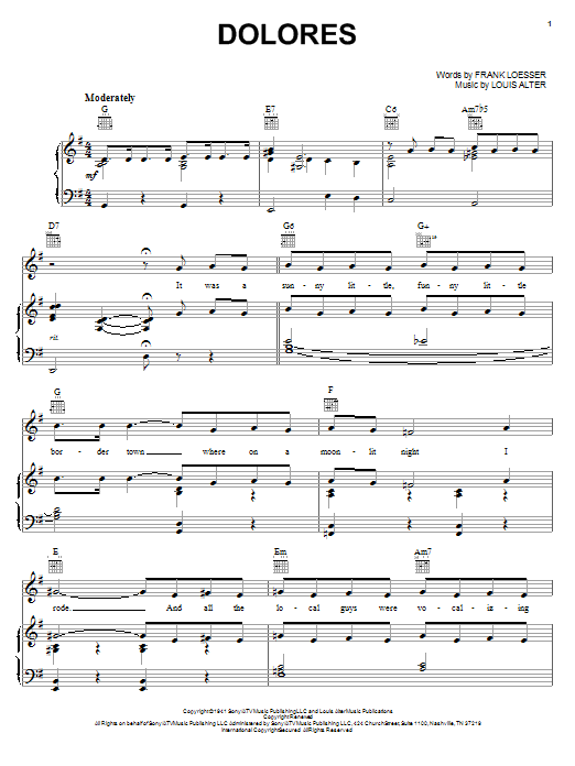 Frank Loesser Dolores sheet music notes printable PDF score