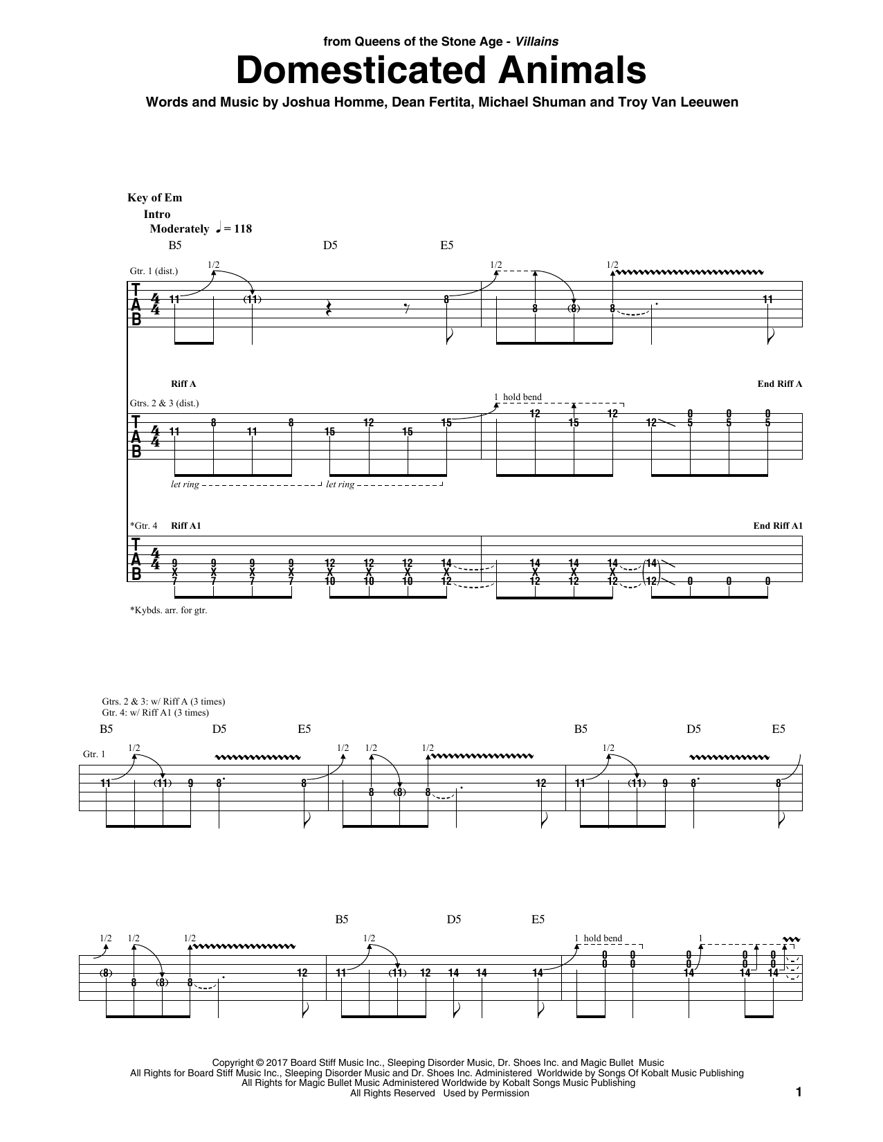 Download Queens Of The Stone Age Domesticated Animals Sheet Music