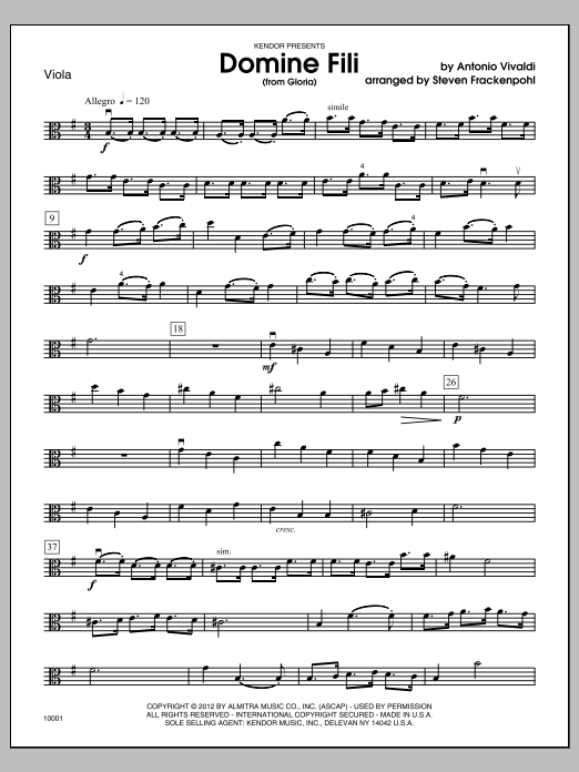 Download Frackenpohl Domine Fili (from Gloria) - Viola Sheet Music