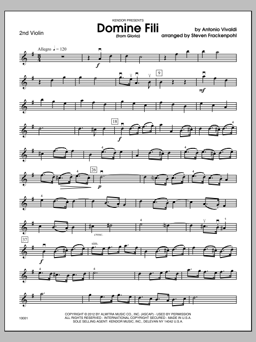 Download Frackenpohl Domine Fili (from Gloria) - Violin 2 Sheet Music