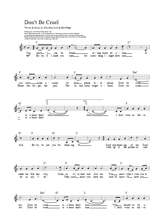 Elvis Presley Don't Be Cruel (To A Heart That's True) sheet music notes printable PDF score
