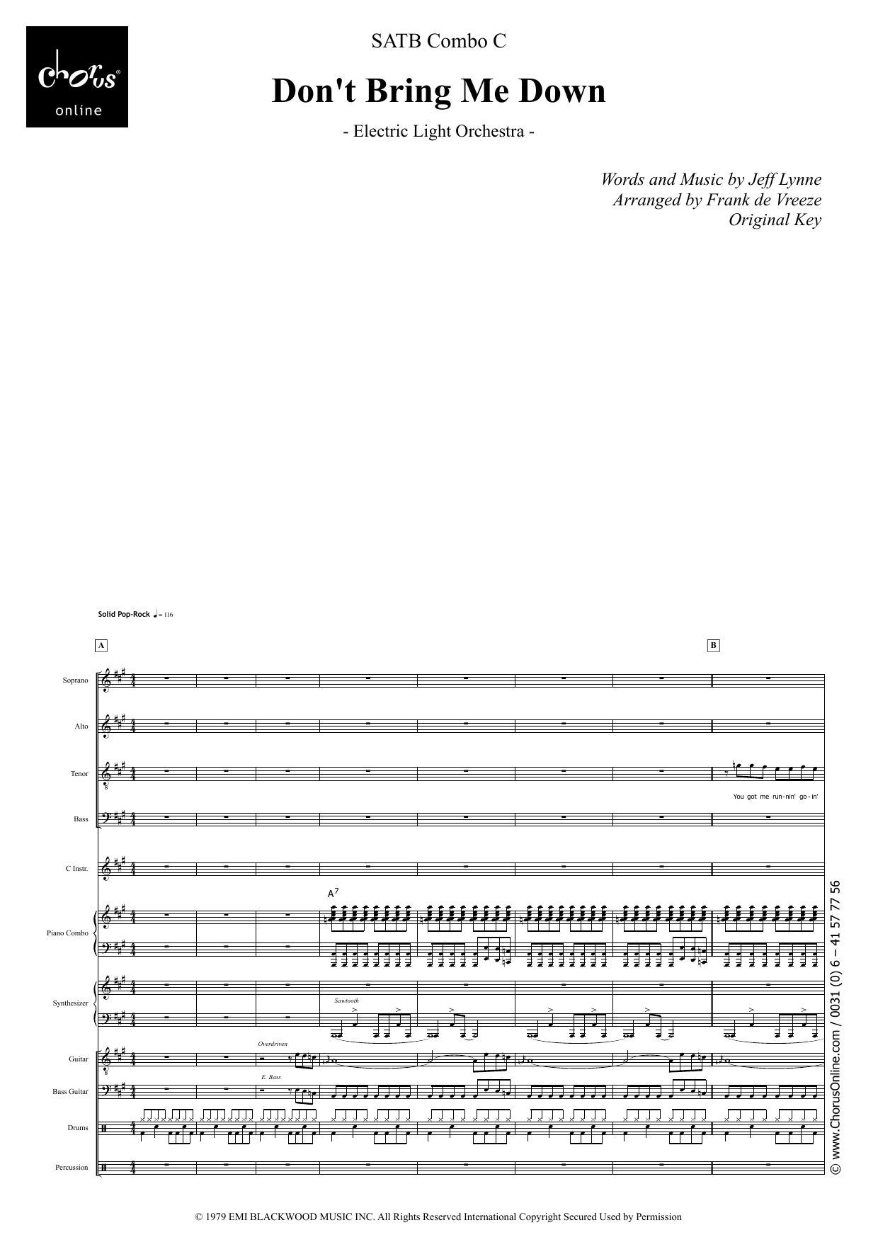 Electric Light Orchestra Don't Bring Me Down (arr. Frank de Vreeze) sheet music notes printable PDF score
