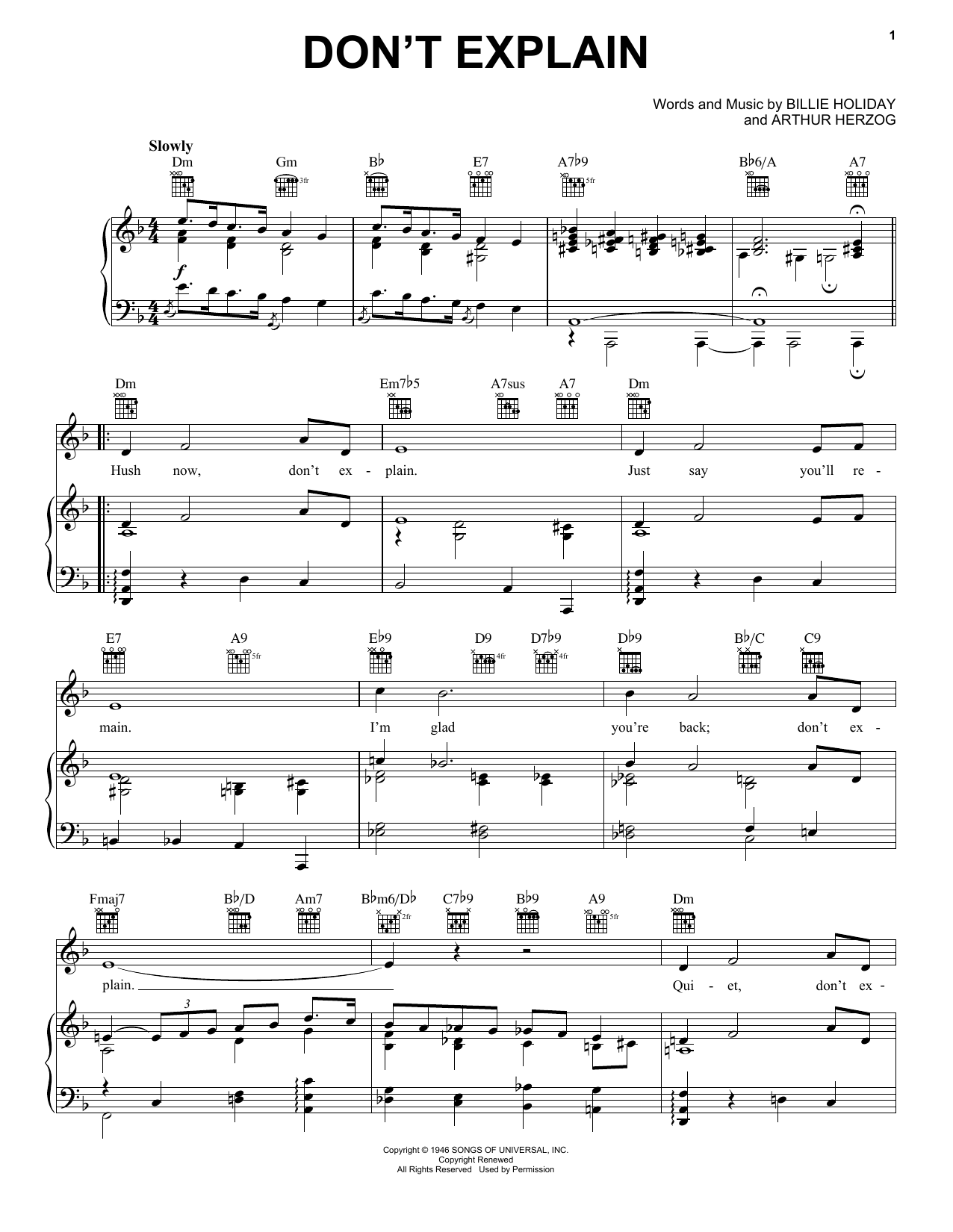 Billie Holiday Don't Explain sheet music notes printable PDF score