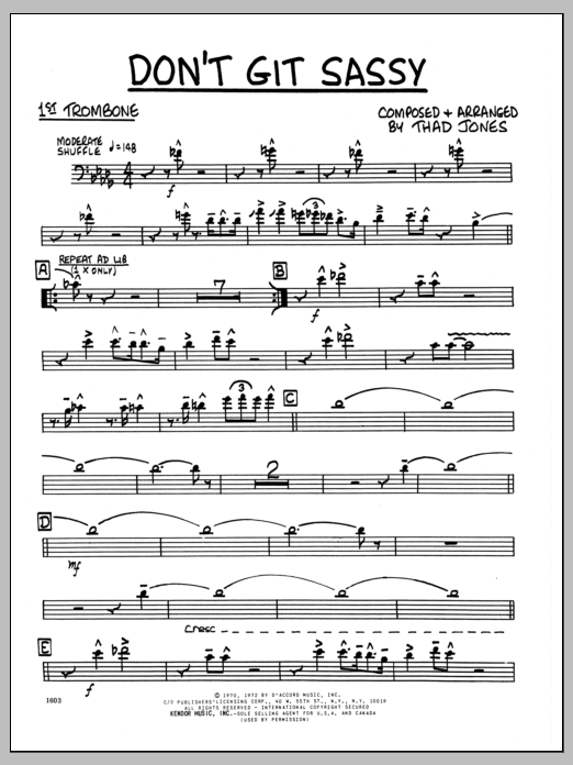 Download Thad Jones Don't Git Sassy - 1st Trombone Sheet Music