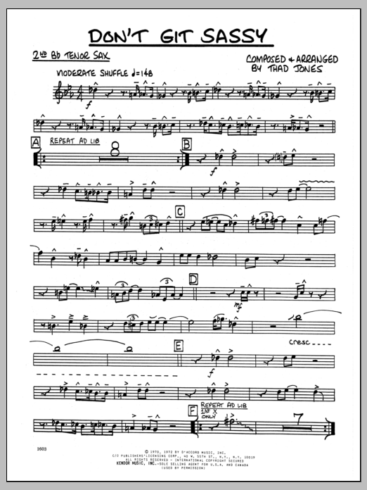 Download Thad Jones Don't Git Sassy - 2nd Bb Tenor Saxophon Sheet Music