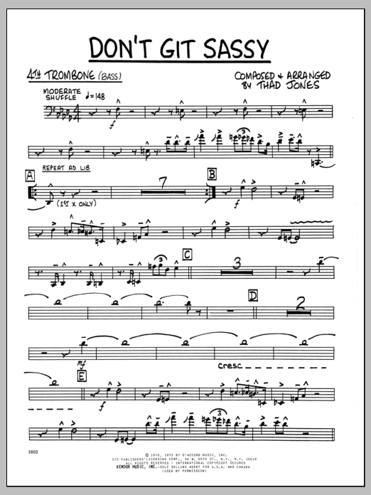 Download Thad Jones Don't Git Sassy - 4th Trombone Sheet Music