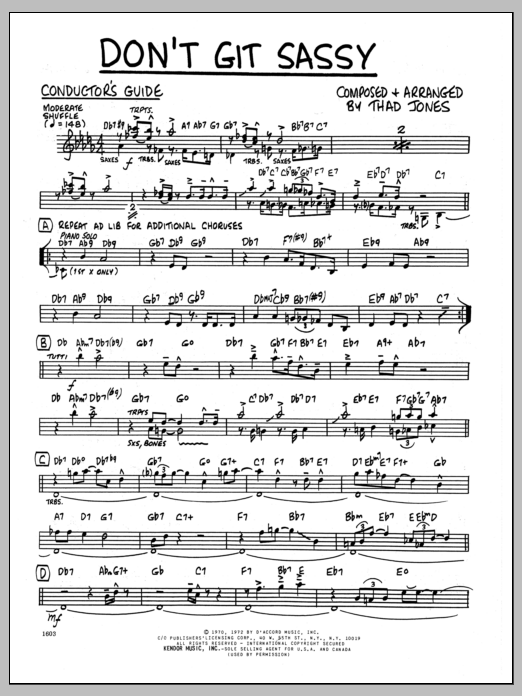 Download Thad Jones Don't Git Sassy - Conductor Sheet Music