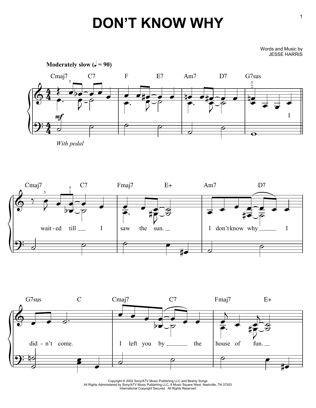Norah Jones Don't Know Why sheet music notes printable PDF score