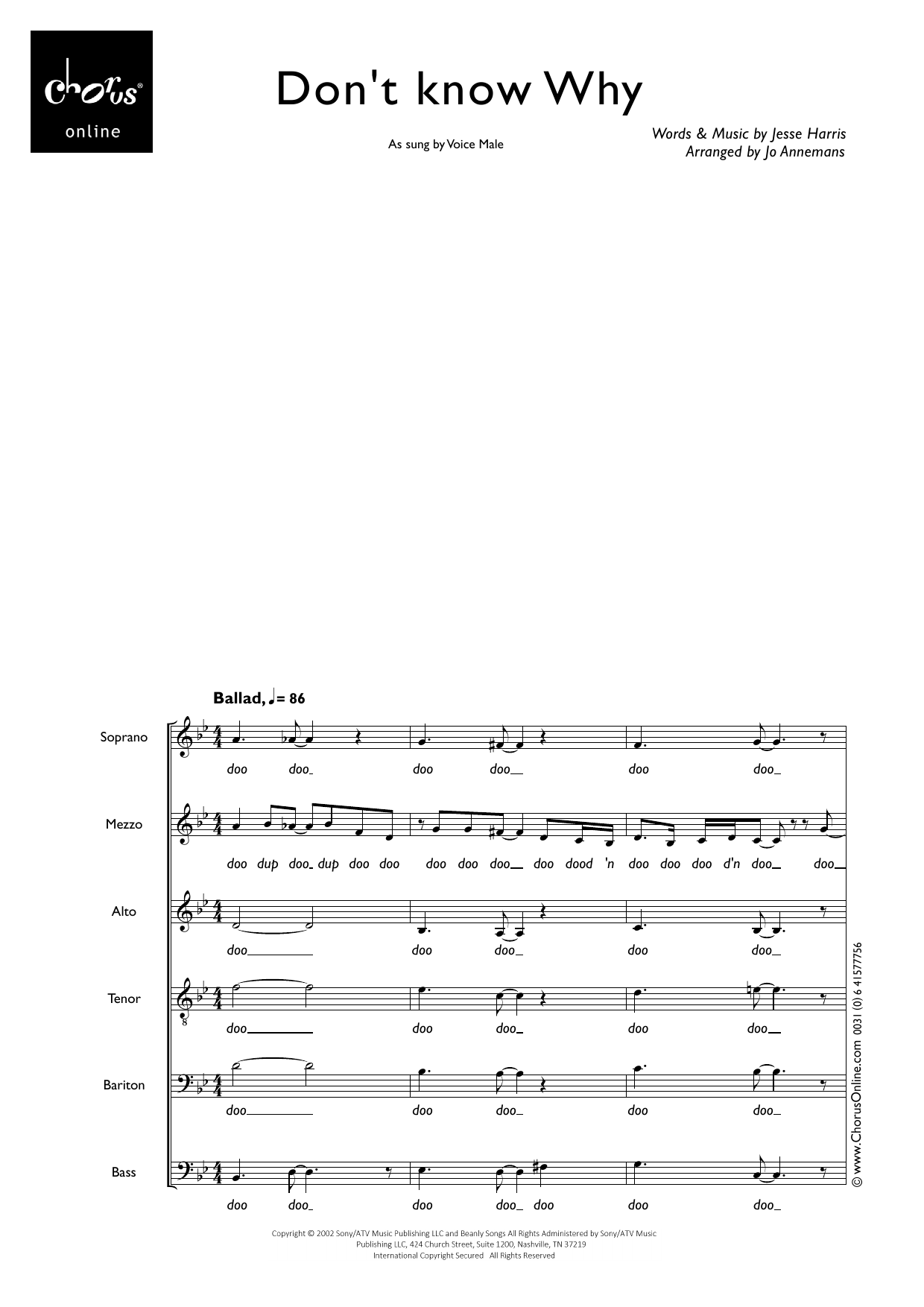 Norah Jones Don't Know Why (arr. Jo Annemans) sheet music notes printable PDF score