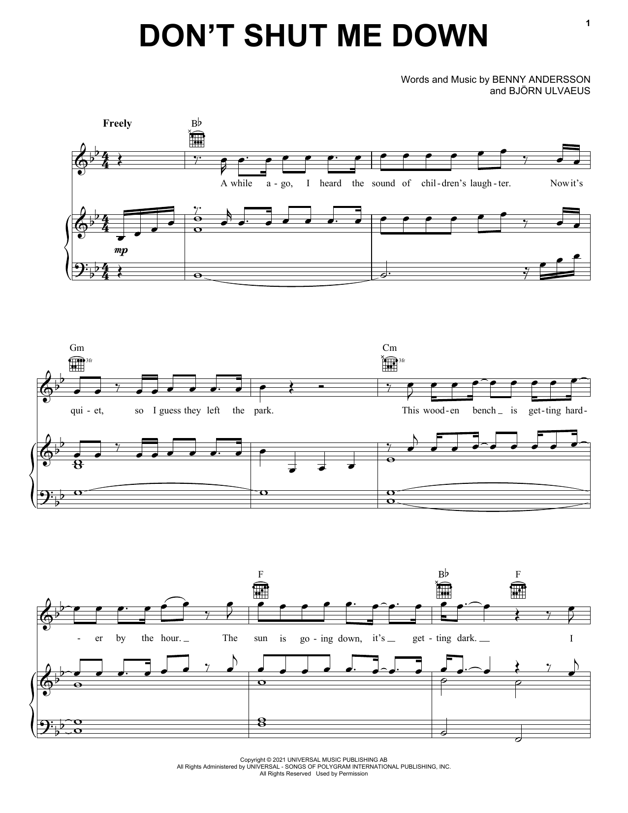 ABBA Don't Shut Me Down sheet music notes printable PDF score