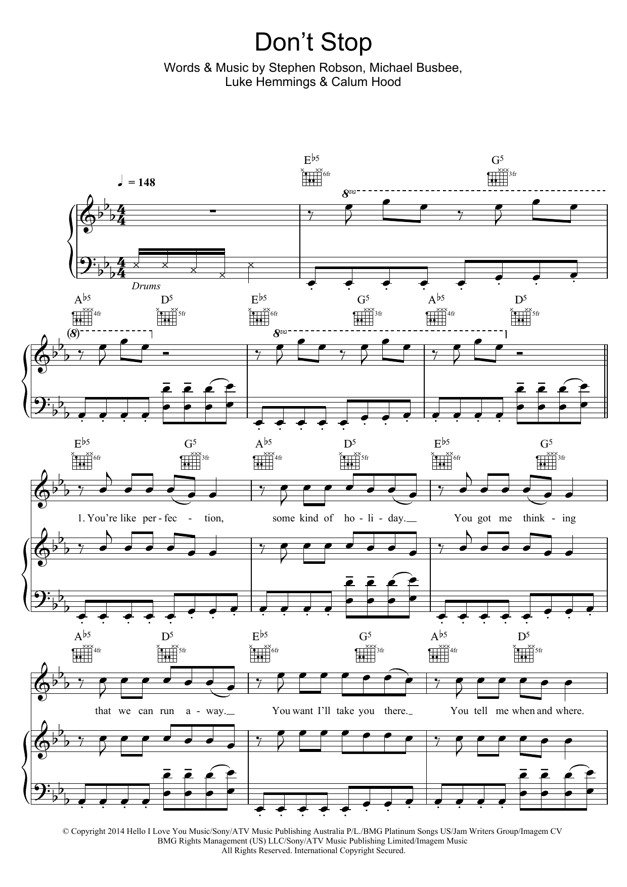 Download 5 Seconds of Summer Don't Stop Sheet Music and Printable PDF Score for Piano Chords/Lyrics
