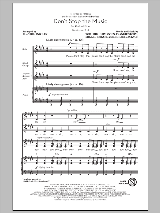 Rihanna Don't Stop The Music (arr. Alan Billingsley) sheet music notes printable PDF score