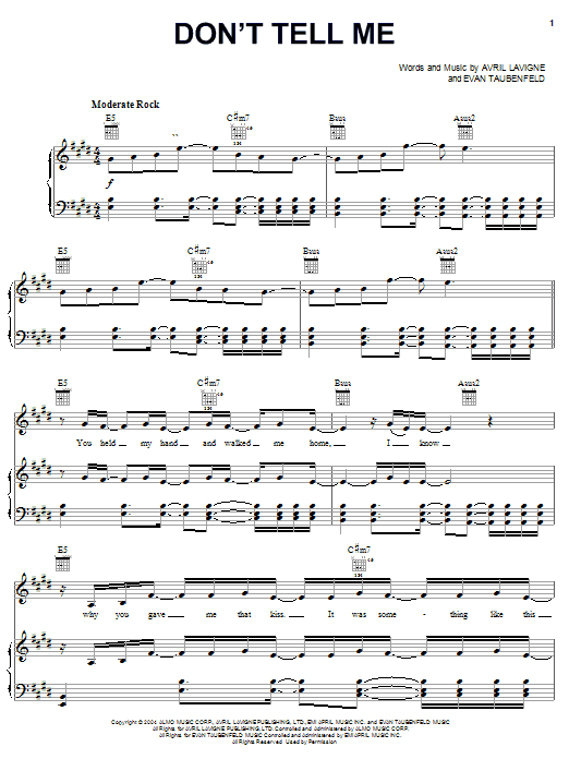 Avril Lavigne Don't Tell Me sheet music notes printable PDF score