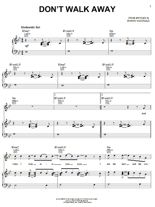 Shawn McDonald Don't Walk Away sheet music notes printable PDF score