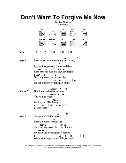 Download Wet Wet Wet Don't Want To Forgive Me Now Sheet Music