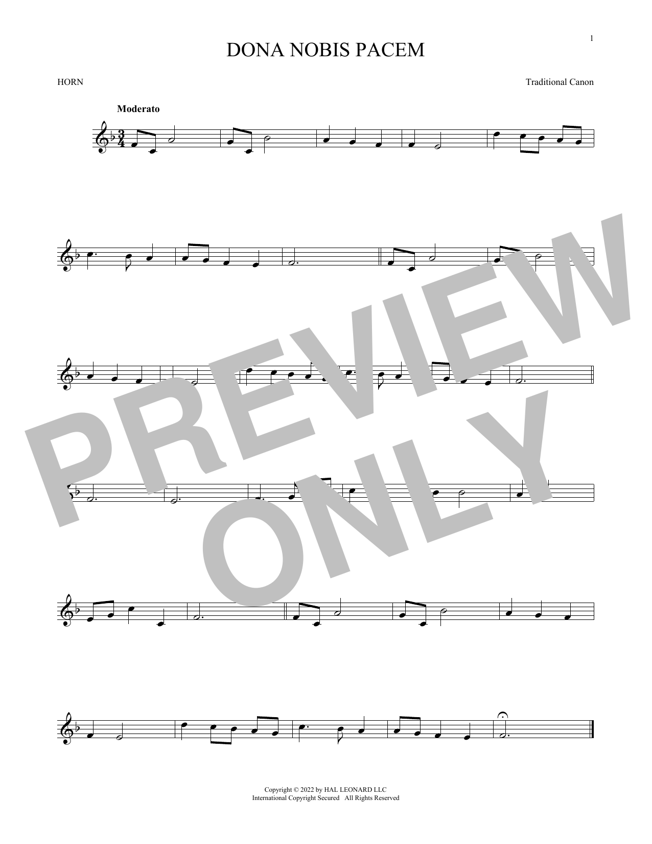 Download Traditional Canon Dona Nobis Pacem Sheet Music