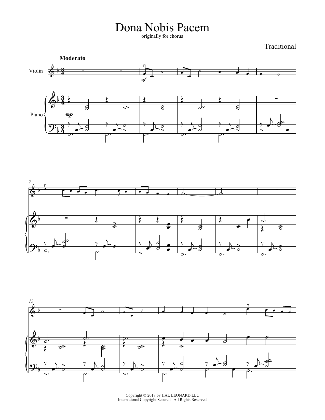 Download Traditional Canon Dona Nobis Pacem Sheet Music