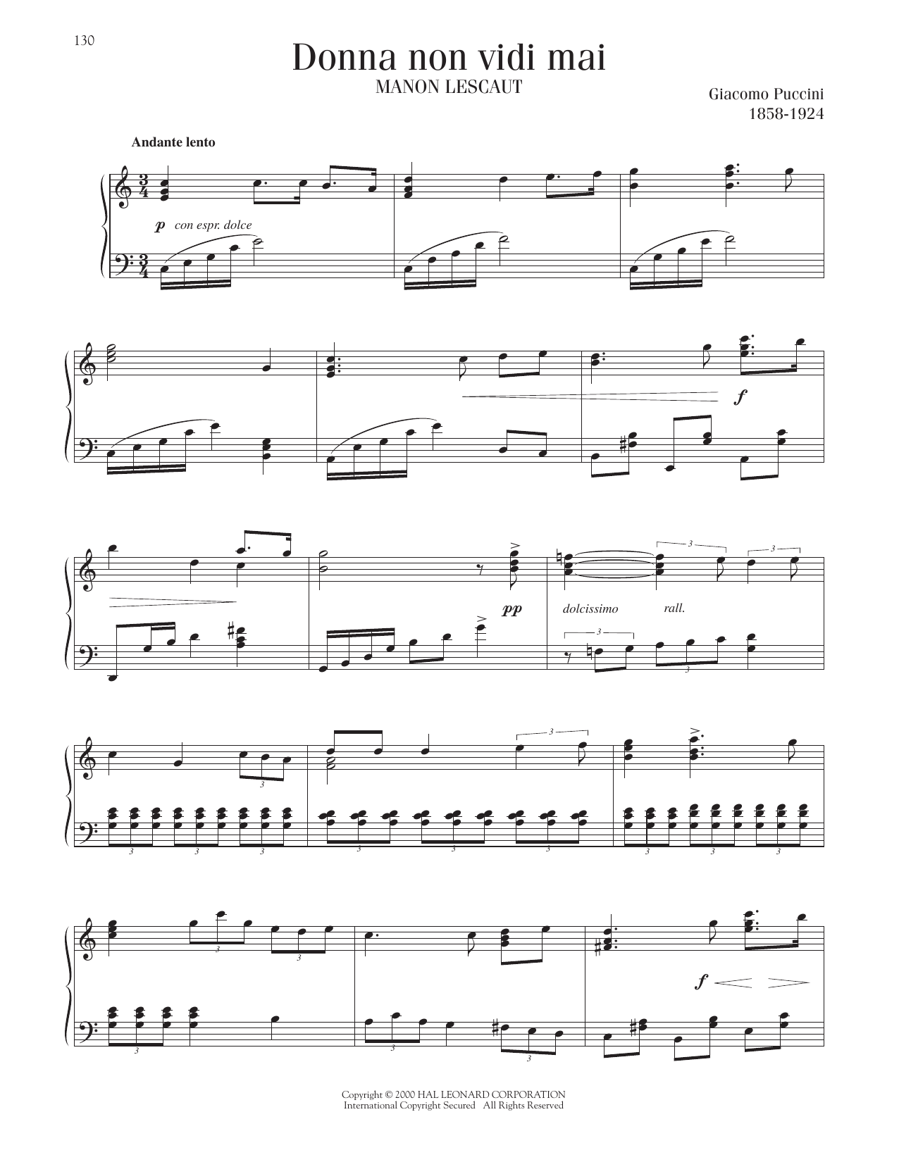 Giacomo Puccini Donna Non Vidi Mai sheet music notes printable PDF score