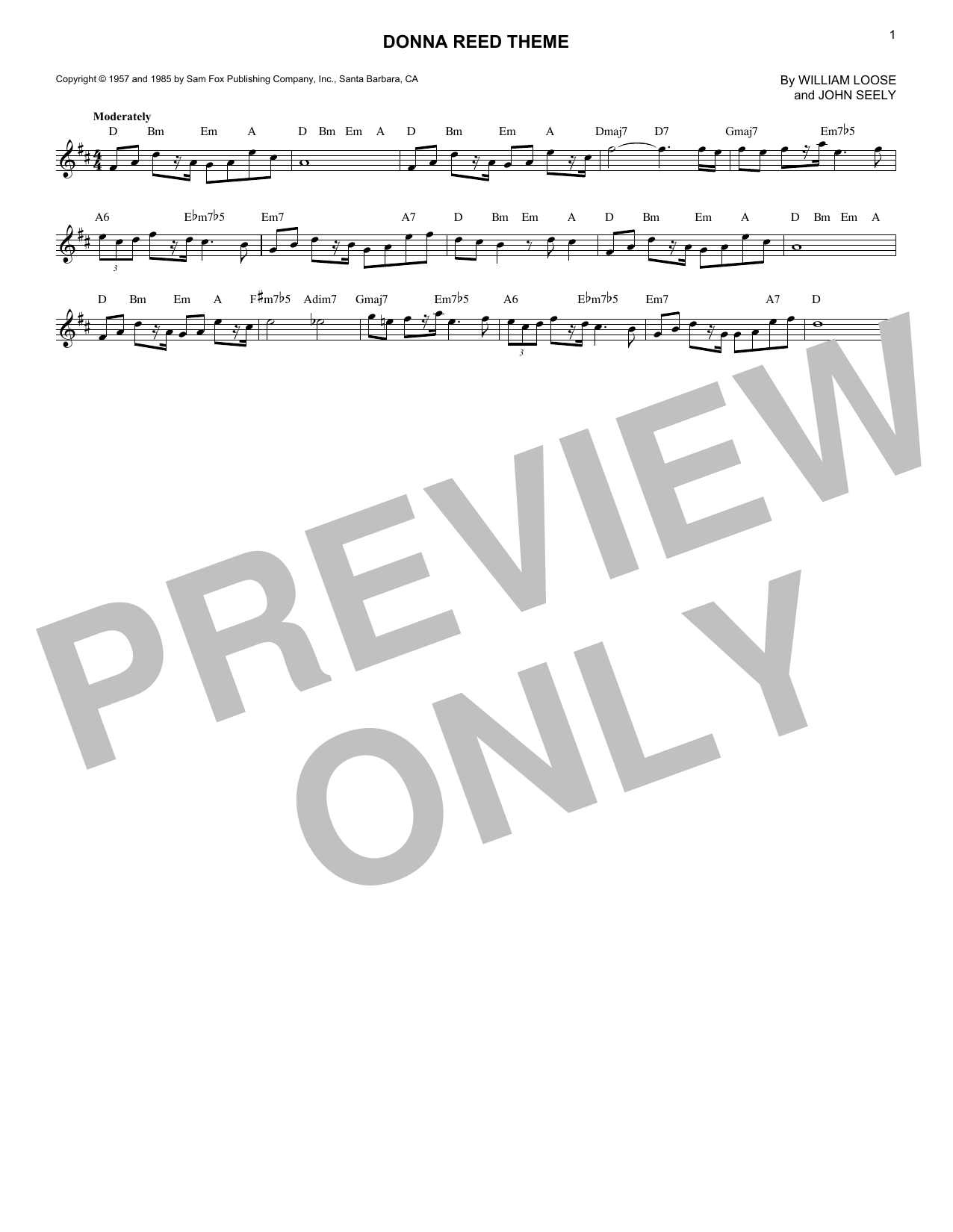 Download William Loose Donna Reed Theme Sheet Music
