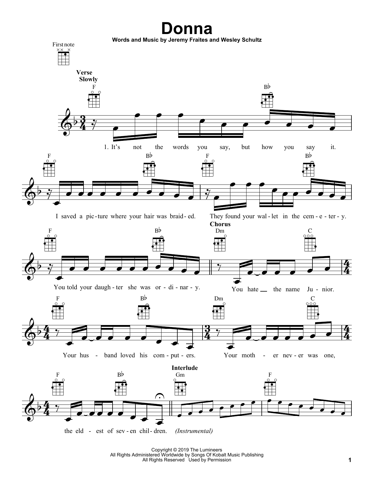 Download The Lumineers Donna Sheet Music