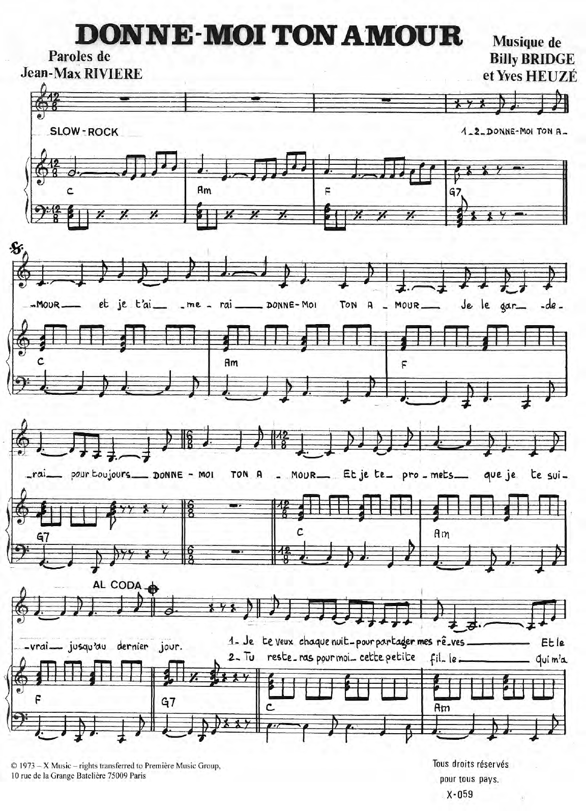 Download Jean-Max Riviere Donne-Moi Ton Amour Sheet Music