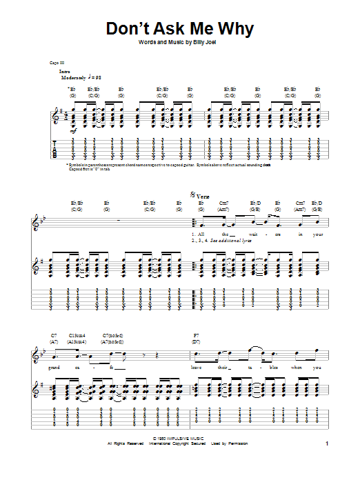 Download Billy Joel Don't Ask Me Why Sheet Music
