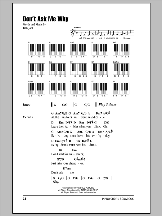 Download Billy Joel Don't Ask Me Why Sheet Music