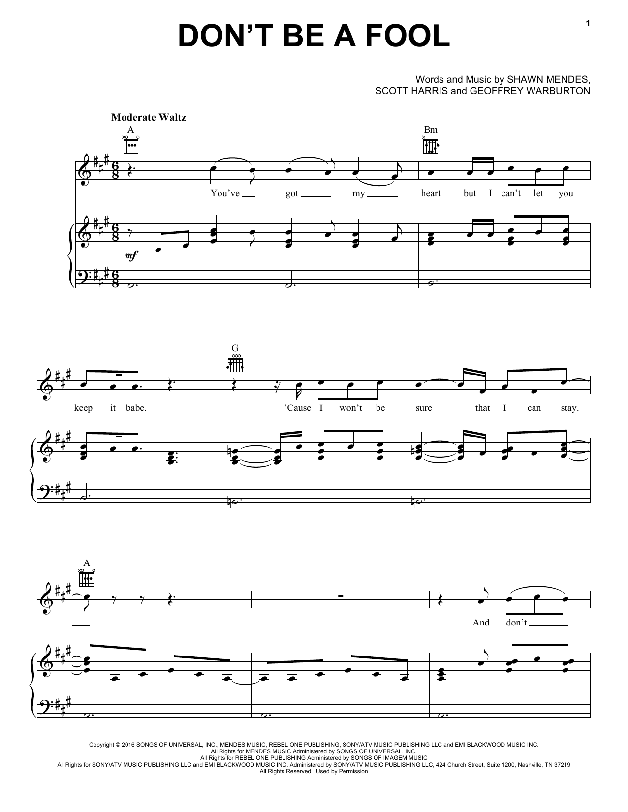 Download Shawn Mendes Don't Be A Fool Sheet Music