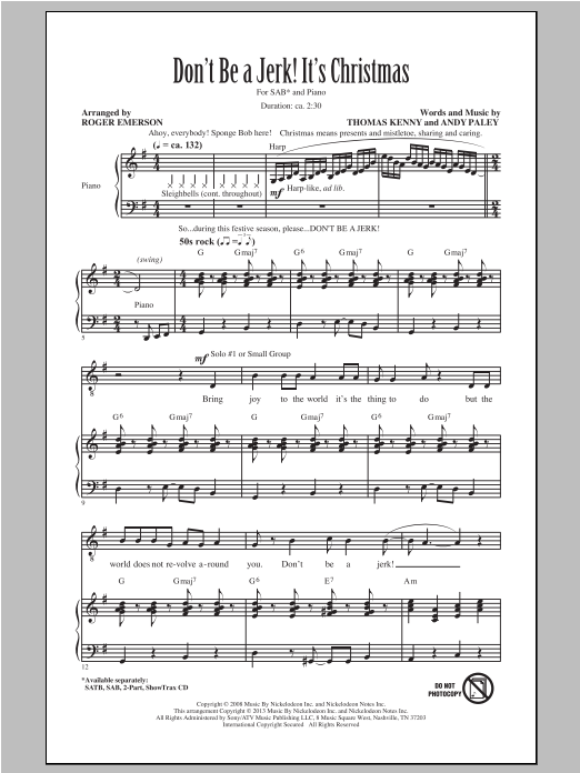 Download Roger Emerson Don't Be A Jerk It's Christmas Sheet Music
