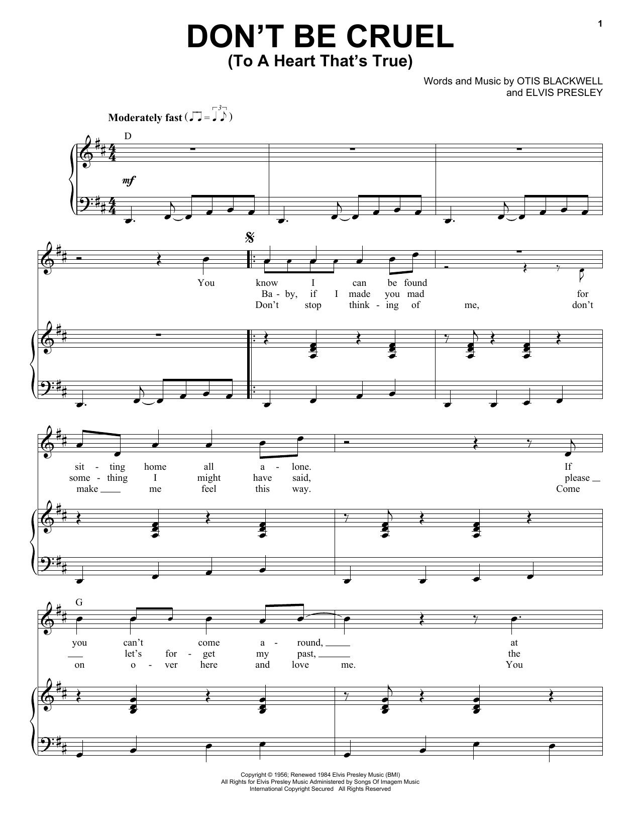Download Elvis Presley Don't Be Cruel (To A Heart That's True) Sheet Music